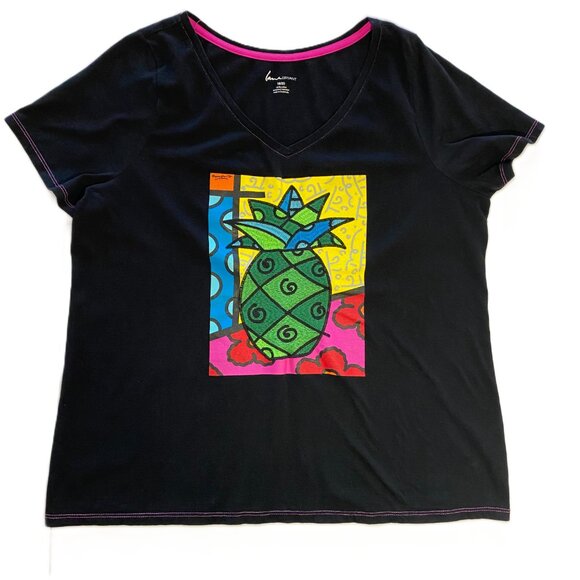 Lane Bryant Vibrant Pineapple Graphic Black T-Shirt - Picture 5 of 13